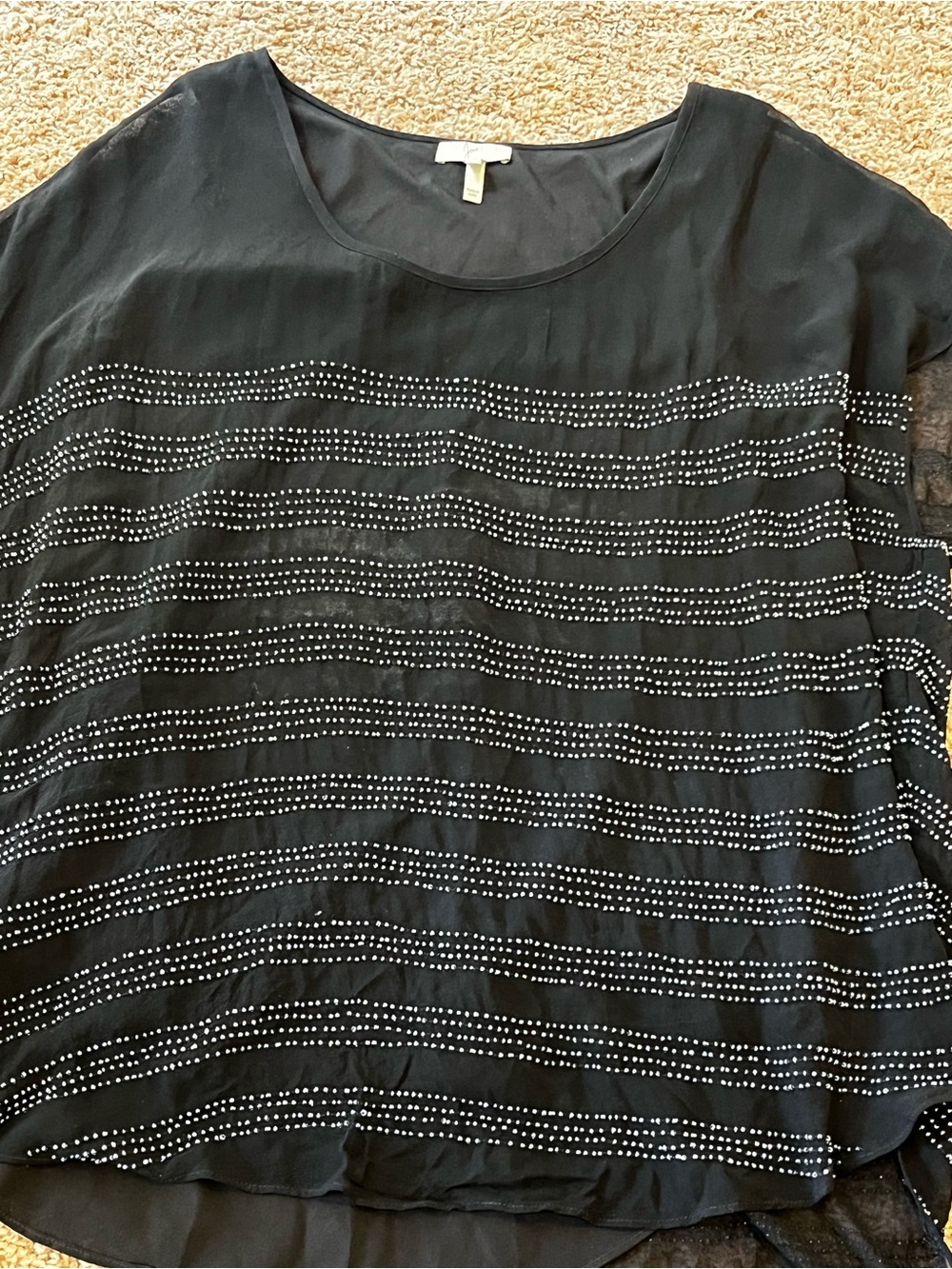 Joie XS Black Silk Beaded Scoop Neck Oversized Blouse New Without Tags